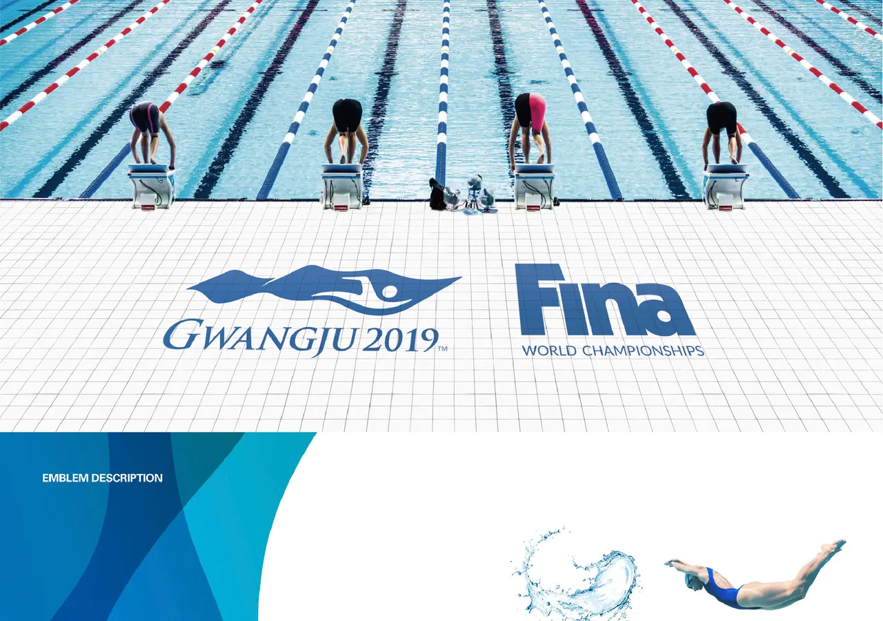 경영장 레인 위의 광주 2019 엠블럼과 FINA 로고